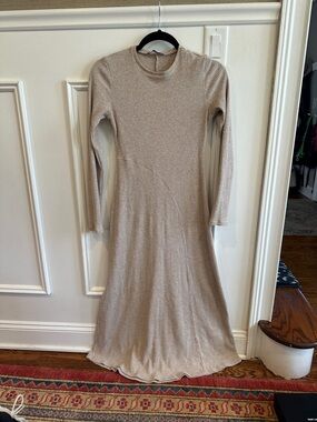 Zara Long Sleeve Maxi Dress in Light Beige